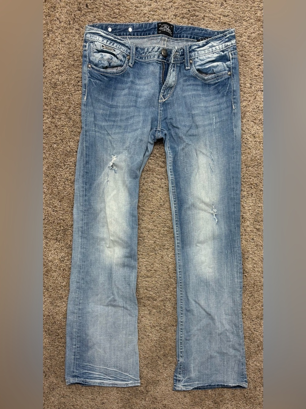 Women's Light Blue Bootcut Jeans - Distressed Casual Style